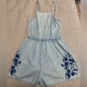 Small Chambray Jumpsuit with Dark Blue Floral Embroidery